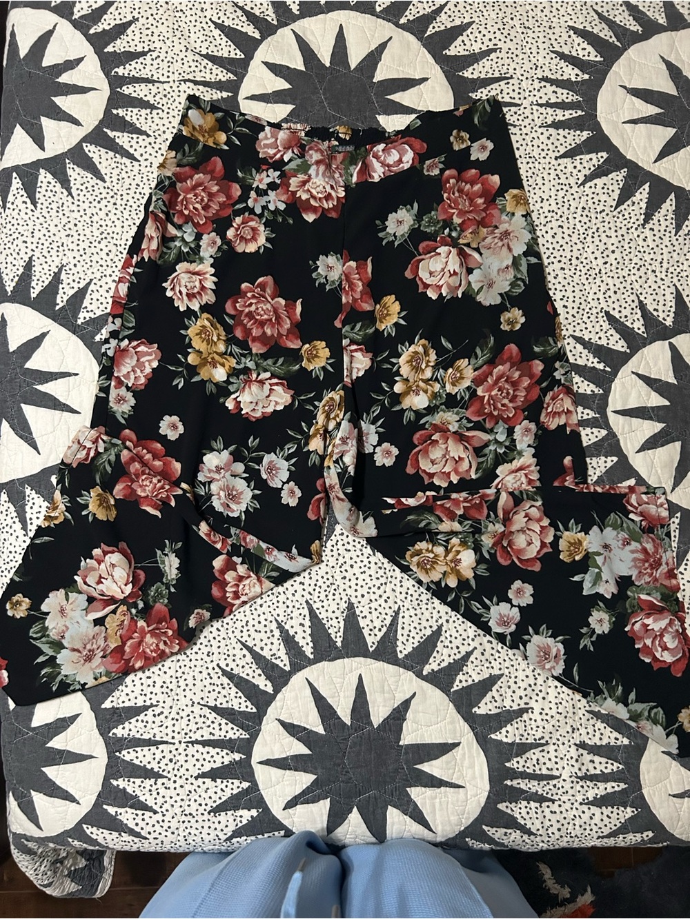 wild fable Black Floral Wide-Leg Pants with Rose Print